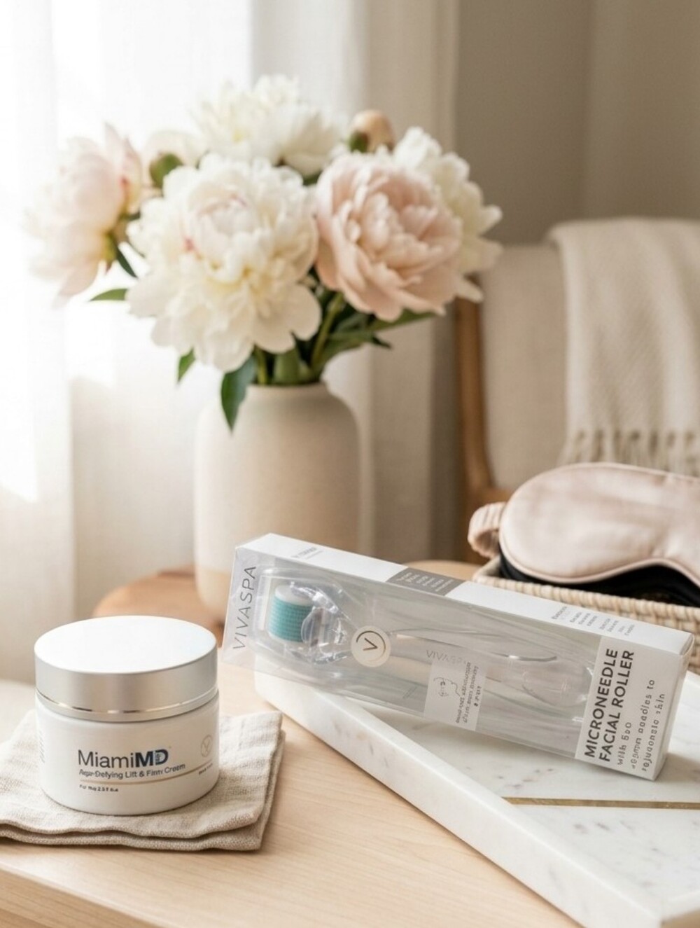 Anti-Aging Skincare Set: MiamiMD Firming Cream + VivaSpa Microneedle Roller